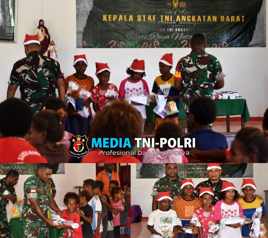 Kodim 1707/Merauke Bagikan Bingkisan Natal Kepaka Anak-Anak Kampung Urumb
