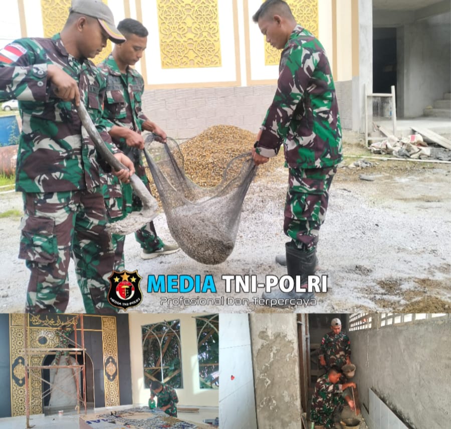 Satgas Yonzipur 5/ABW Gotong Royong Renovasi Fasilitas Ibadah