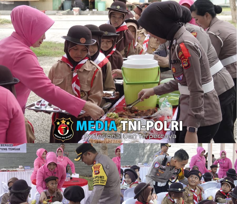 Dukung Asta Cita Presiden, Polres Lampung Tengah Bagikan Makanan Bergizi Gratis di Taman Tugu Pepadun