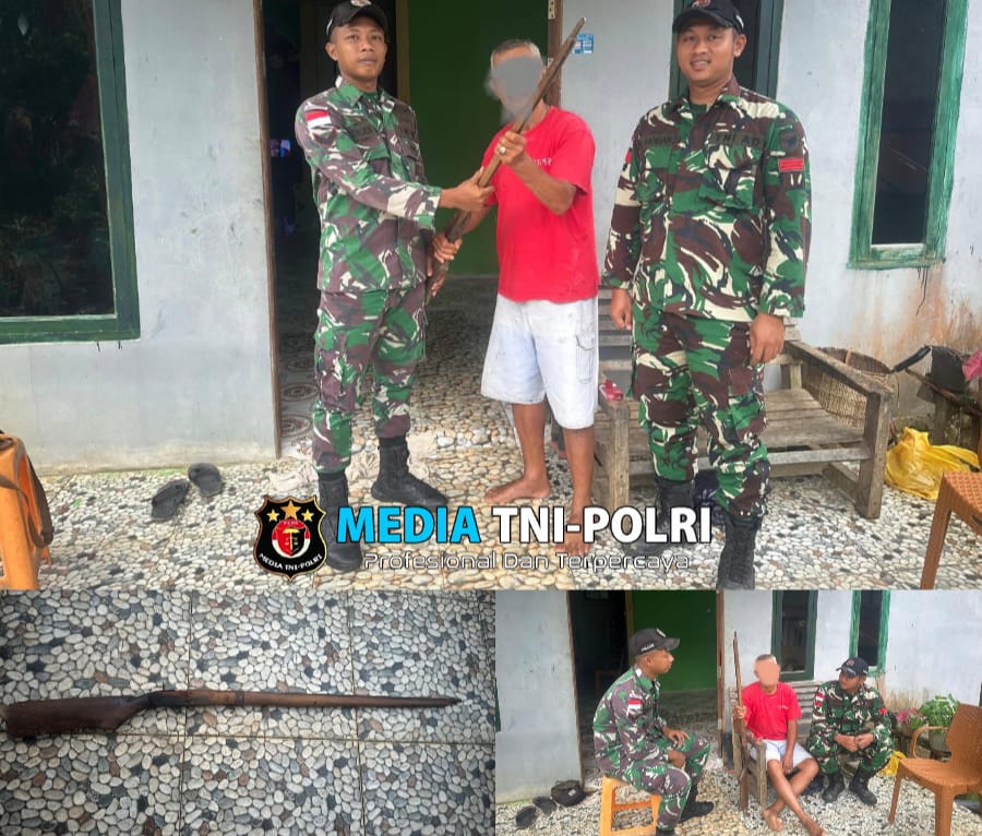 Satgas Pamtas Yonkav 12/BC Kembali Terima Penyerahan Senjata Rakitan