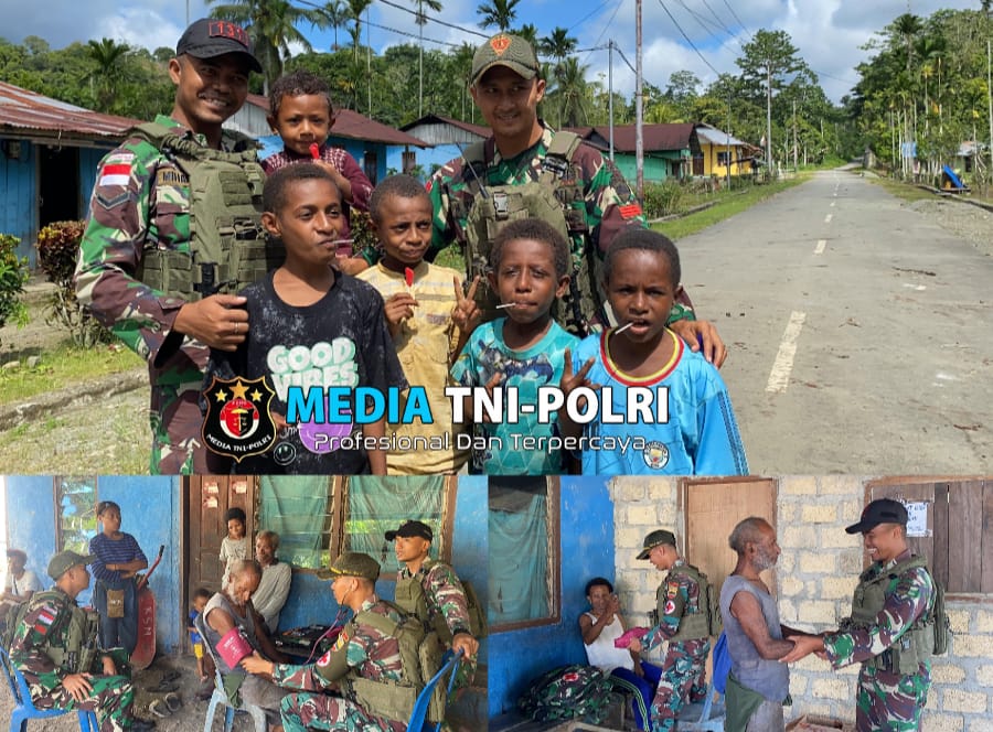 Bangun Keakraban Dengan Masyarakat, Satgas Yonif 131/BRS Gelar Komsos Dan Yankes Untuk Warga Papua