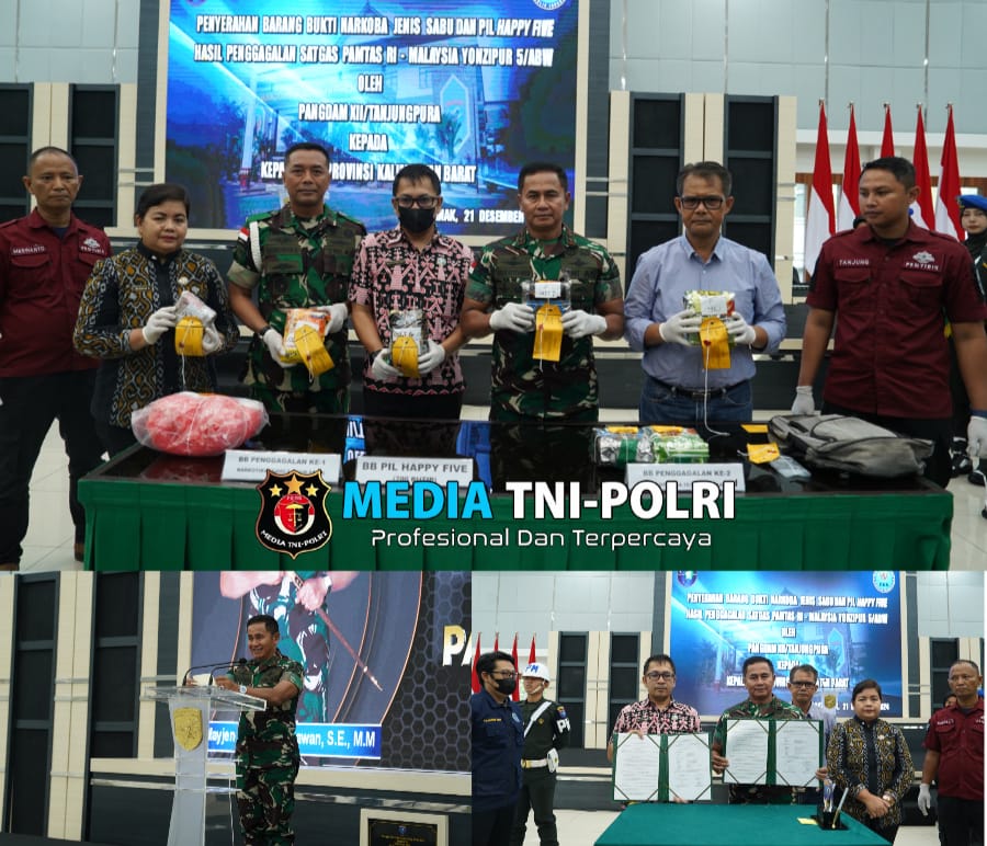 Pangdam XII/Tpr Serahkan 6,2 Kg Sabu dan 700 Butir Happy Five ke BNN Kalbar