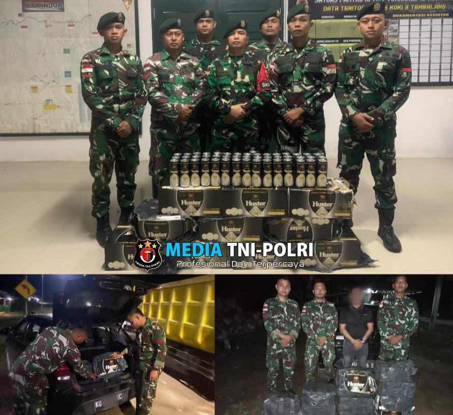 Satgas Pamtas Yonarmed 11 Kostrad Gagalkan Penyelundupan 240 Kaleng Miras di Perbatasan Nunukan