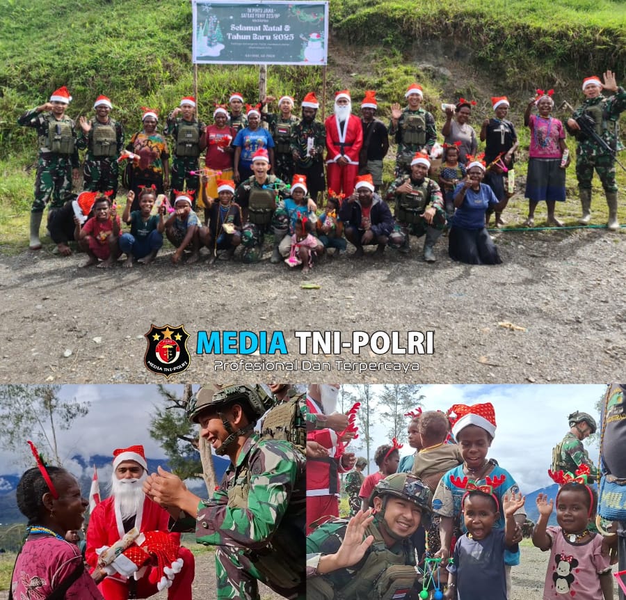 Santa Klaus Yonif 323 Hadir Membawa Kebahagian di Jantung Pedalaman Papua