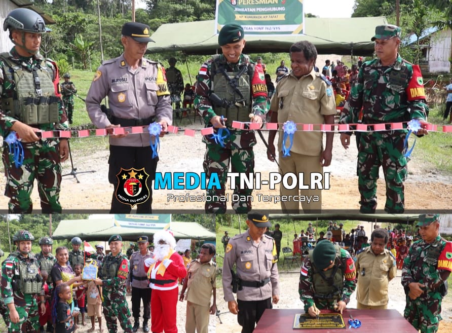 Satgas Yonif 762/VYS Resmikan Jembatan dan Pembagian Kado Natal