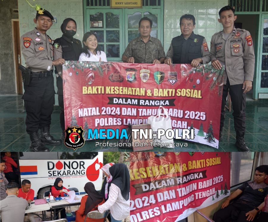 Warnai Perayaan Natal, Polres Lampung Tengah Gelar Bakti Sosial Donor Darah dan Kunjungan Sosial ke Purnawirawan Polri
