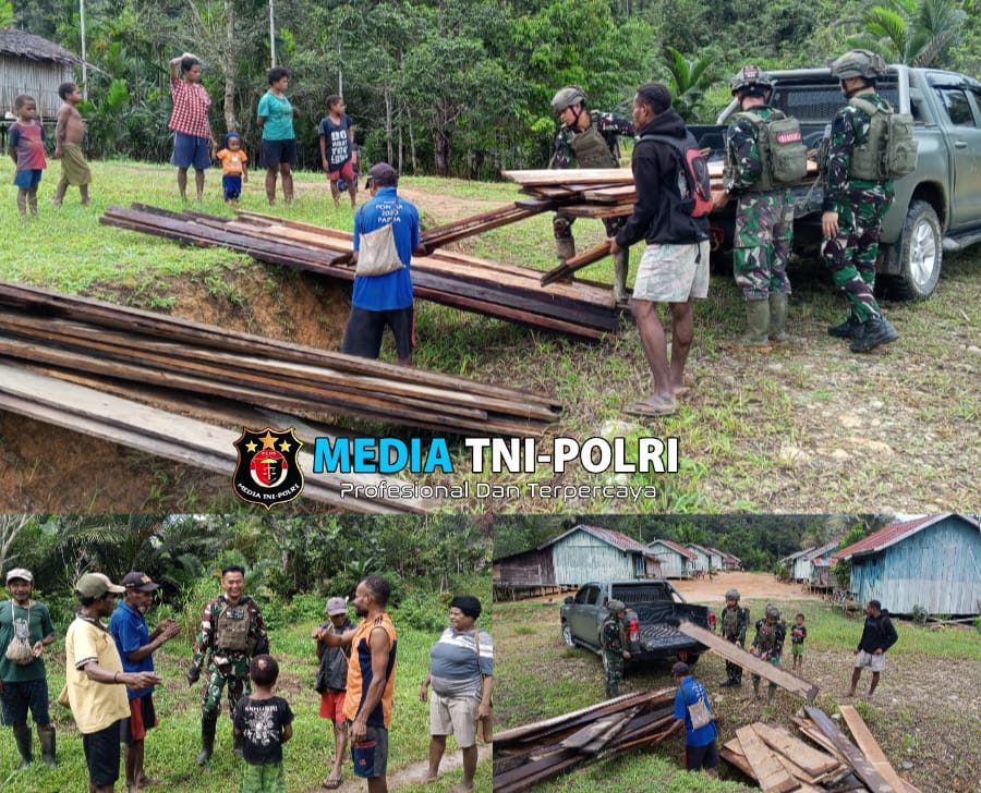 Mengatasi Kesulitan Masyarakat Sekitar, Satgas Yonif 512/QY Membantu  Menyiapkan Material untuk Pembangunan Tk Kampung Pabrab