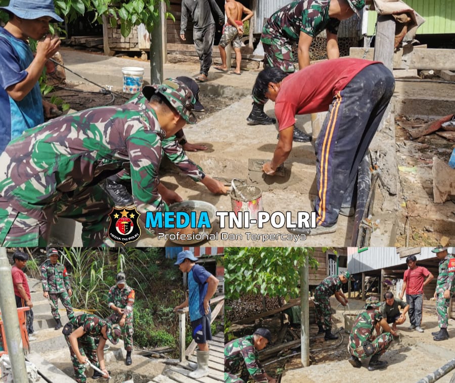 Semangat Gotong Royong, Satgas Pamtas Yonarmed 11 Kostrad Bersama Masyarakat Bangun Jalan Setapak