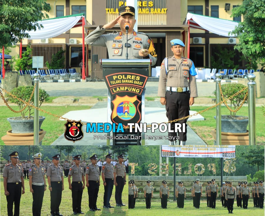 Polres Tulang Bawang Barat Gelar Upacara Korp Raport Kenaikan Pangkat 4 Perwira Dan 34 Bintara.