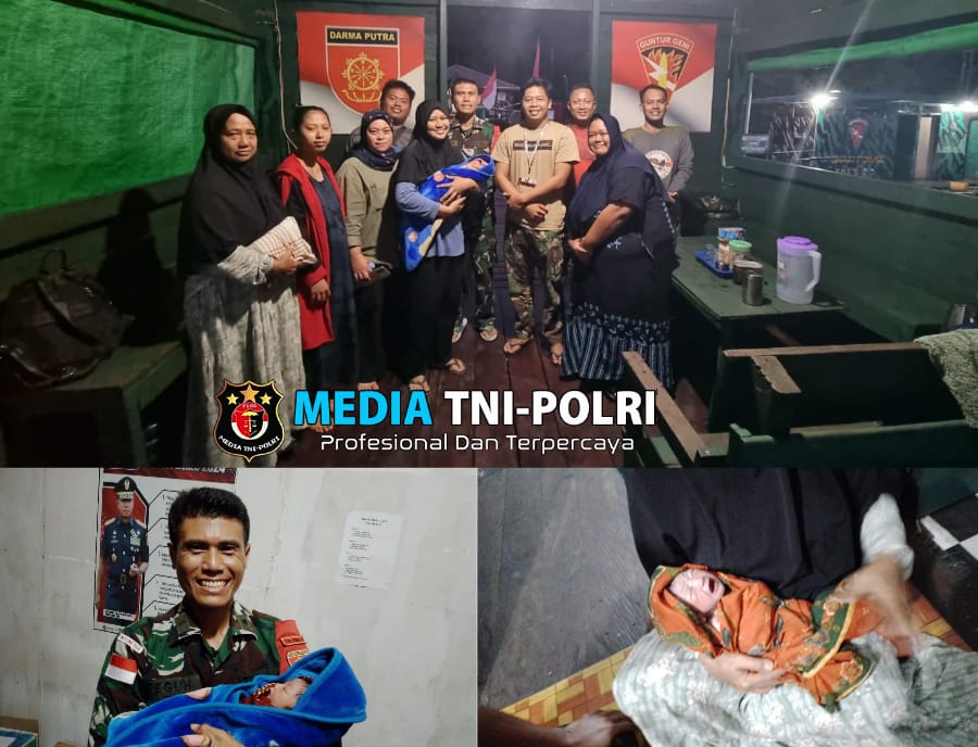 Menutup Tahun 2024 Satgas Pamtas Yonarmed 11 Kostrad Pos Sei Kaca Bantu Persalinan Darurat Ibu Melahirkan
