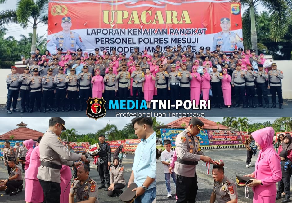 Kapolres Mesuji Pimpin Upacara Kenaikan Pangkat 38 Personel di Lapangan Apel Mapolres