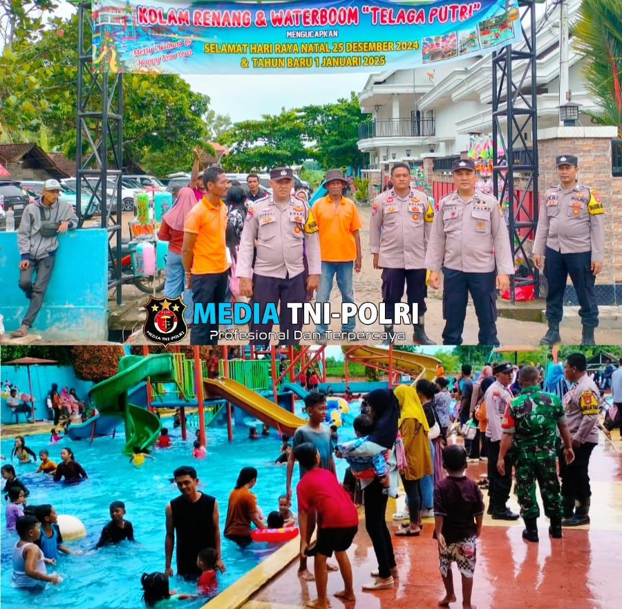 Wujud Sinergitas, TNI-Polri Lakukan Pengamanan di Waterboom Telaga Putri Seputih Banyak