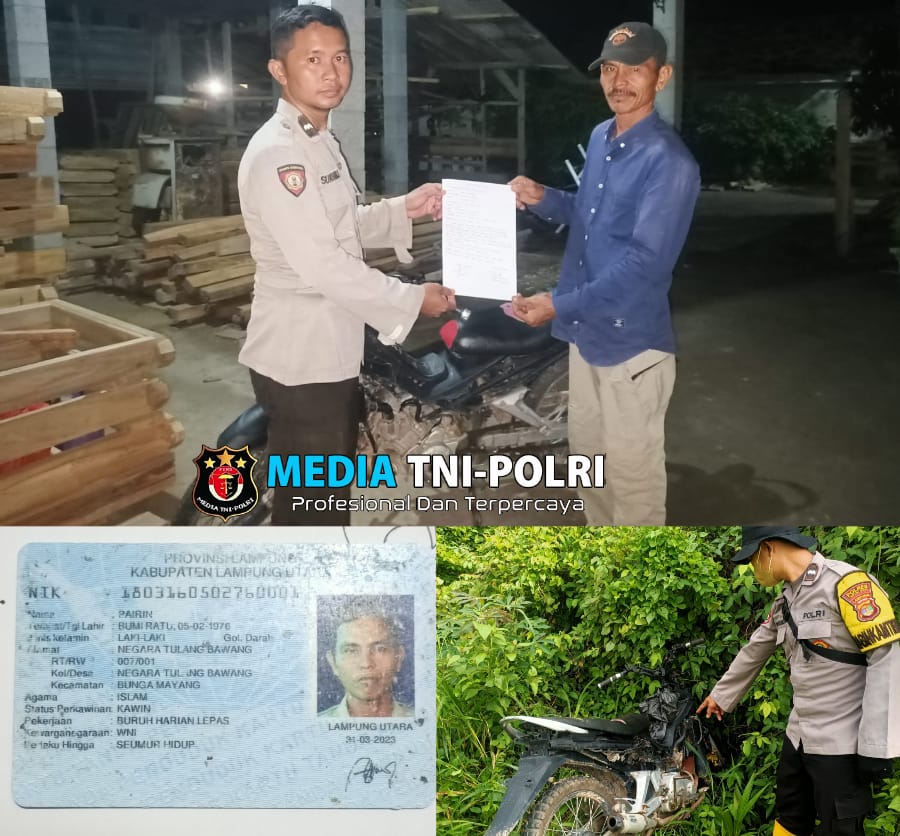 Polisi Kembalikan Motor yang Ditemukan di Semak Belukar Desa Negara Tulang Bawang Bunga Mayang Lampung Utara