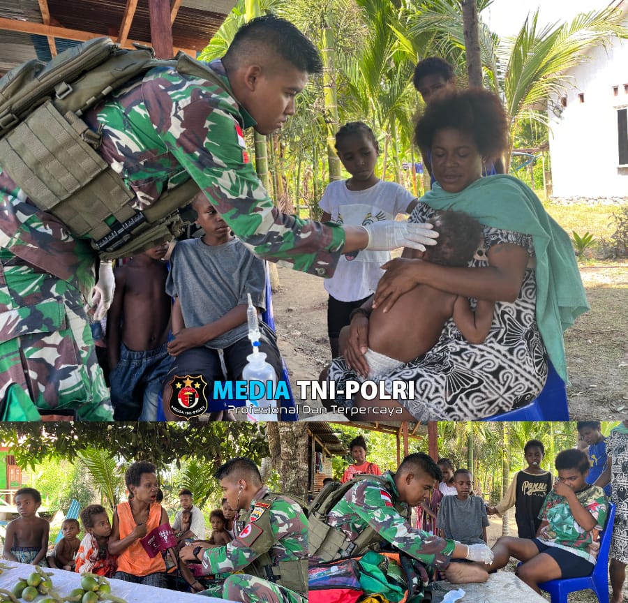 Membantu Kesulitan Masyarakat, Satgas Yonif 131/BRS Gelar Anjangsana Dan Pelayanan Kesehatan Gratis Untuk Masyarakat Perbatasan Papua