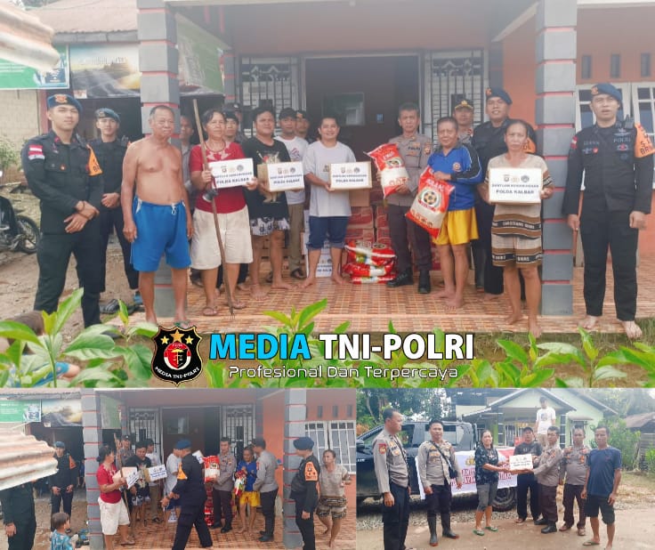 Pasca Banjir Polsek Menyuke Distribusikan Bantuan Sembako Dari Posko Penerimaan Bantuan Bencana Banjir Polres Landak