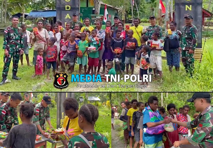 Bentuk Kepedulian Kepada Masyarakat Perbatasan Papua, Satgas Yonif 131/BRS Bagikan Sembako Ke Masyarakat Distrik Arso Timur
