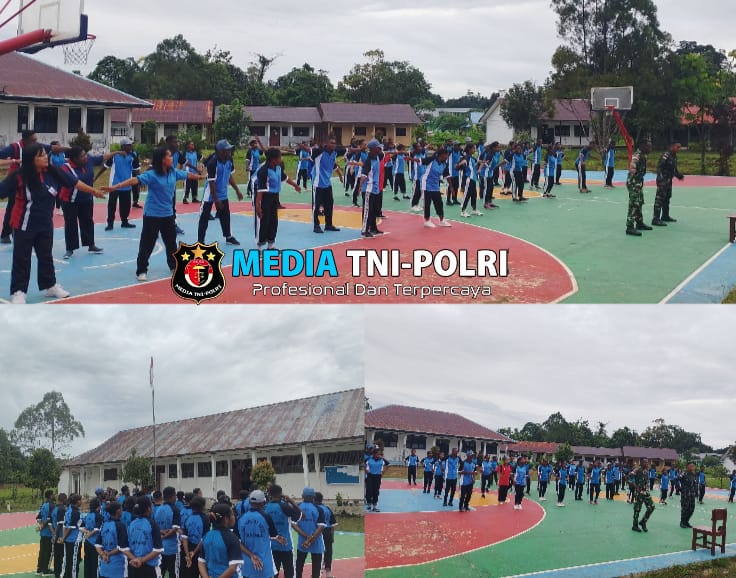 Kenalkan Senam SKJ 88, Satgas Yonif 762/VYS Senam Bersama Murid SMA N 01 Aifat