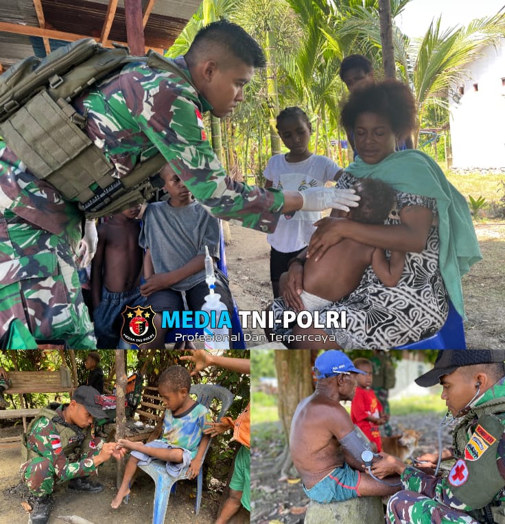 Menjalin Hubungan Persaudaraan, Satgas Yonif 131/BRS Berikan Pelayanan Kesehatan di Kampung Mosso