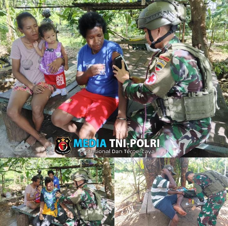Peduli Kesehatan Masyarakat, Satgas Yonif 131/BRS Berikan Pelayanan Kesehatan Gratis di Perbatasan Papua