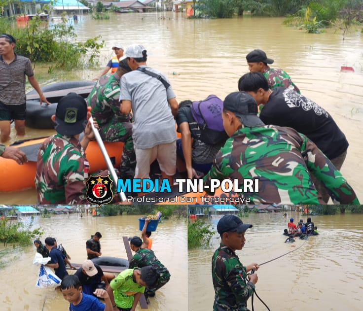 Satgas Pamtas RI-Malaysia Yonkav 12/BC Evakuasi Korban Banjir dan Longsor Di Wilayah Perbatasan.