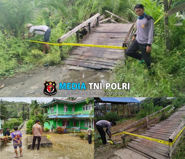 Polsek Sokan Melarang Masyarakat Melewati Jembatan Roboh