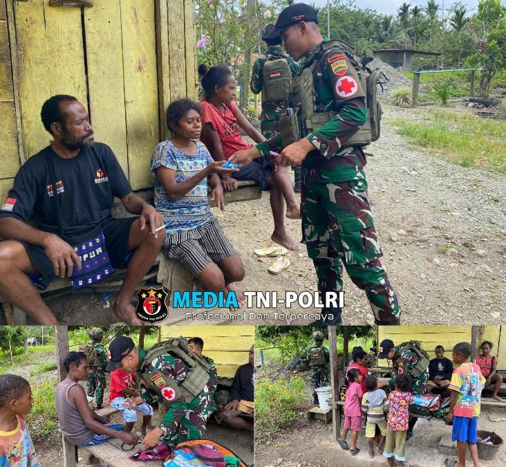 Satgas Yonif 131/BRS Berikan Pelayanan Kesehatan Gratis Kepada Masyarakat di Perbatasan RI-PNG