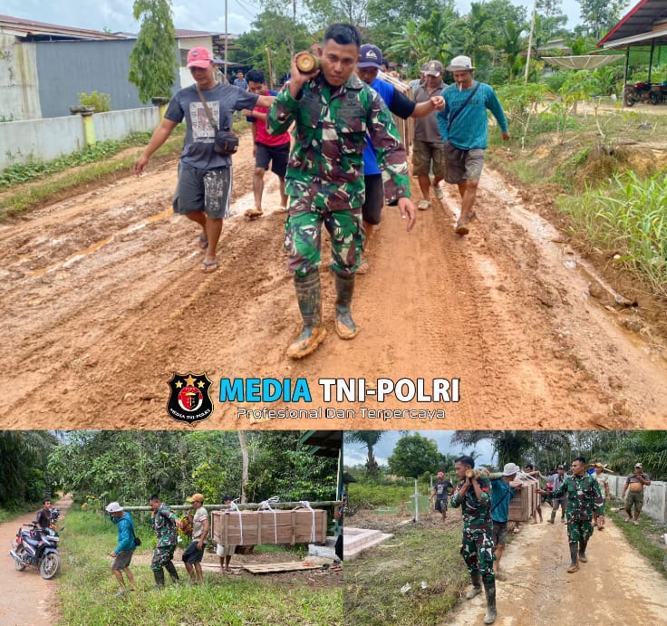 Bersama-sama Warga, Satgas Pamtas RI-Malaysia Yonzipur 5/ABW Bantu Warga Yang Sedang Berduka