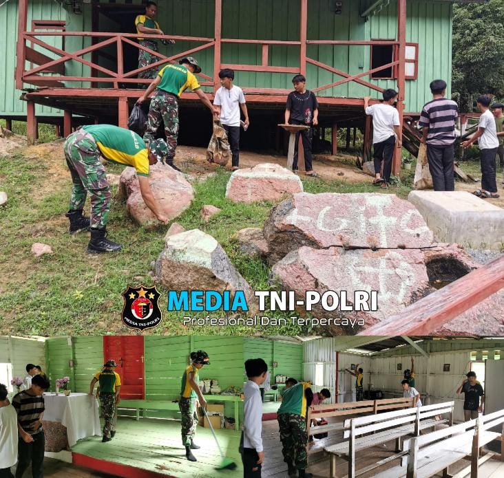 Pererat Silaturahmi, Satgas Pamtas Yonarmed 11 Kostrad Gelar Karya Bhakti di Gereja St. Petrus Labang, Nunukan