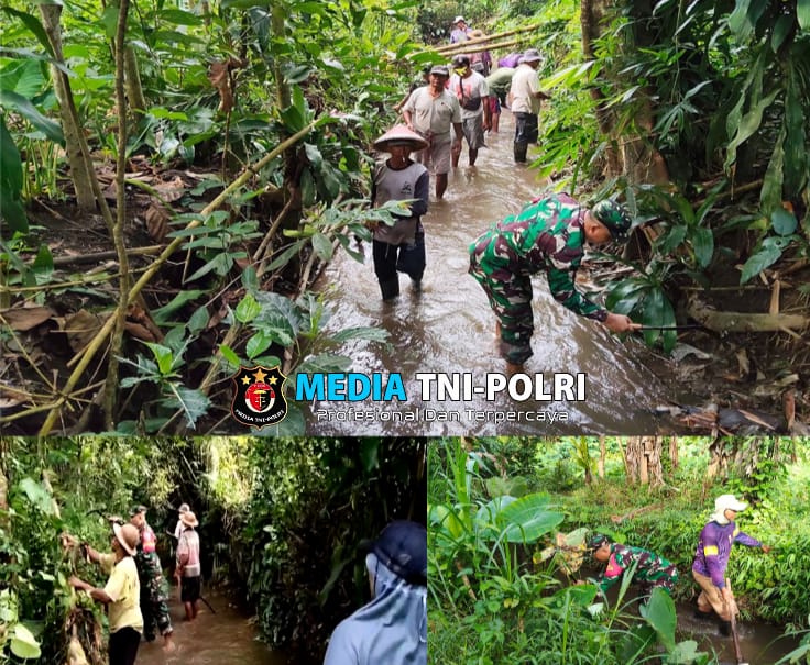 Babinsa Desa Jiwut Bersama Warga Bersihkan Sumber Mata Air Untuk Irigasi Sawah