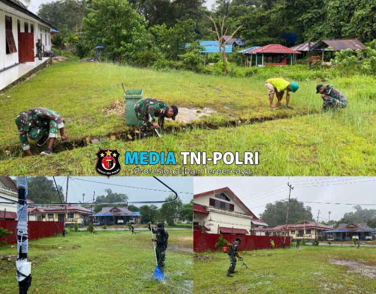 Satgas Yonif 762/VYS Bersama Masyarakat Pembersihan Lingkungan Gereja di Distrik Aifat