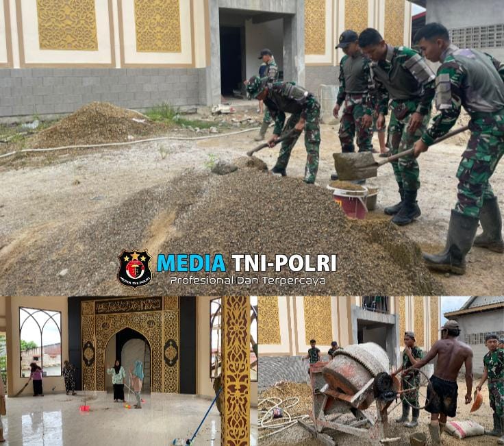 Melalui Gotong-Royong, Masyarakat dan Satgas Pamtas RI-Malaysia Yonzipur 5/ABW Wujudkan Masjid yang Bersih dan Nyaman