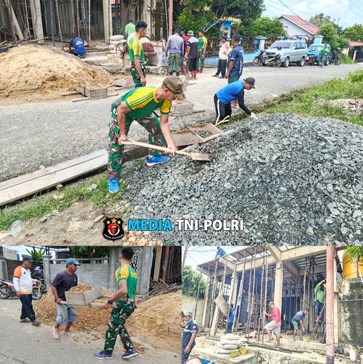 Kebersamaan Satgas Pamtas Yonarmed 11 Kostrad dan Warga dalam Pembangunan Pendopo di Perbatasan
