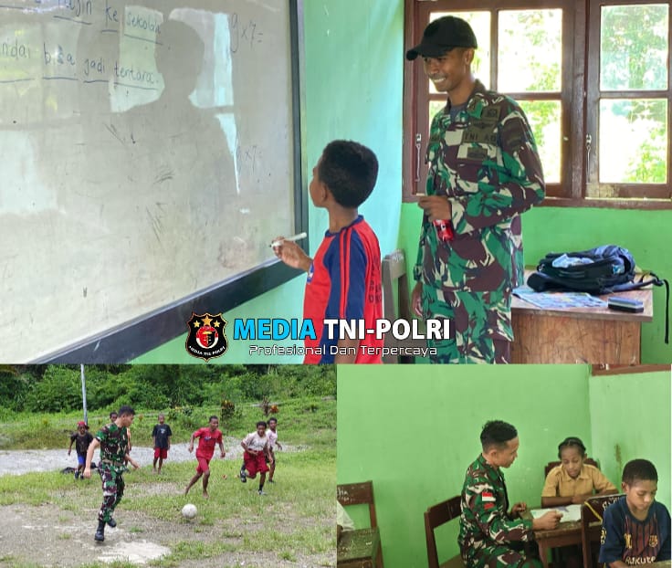 Tingkatkan Semangat Belajar Siswa, Satgas Yonif 131/BRS Menjadi Guru Bantu Di Perbatasan Papua