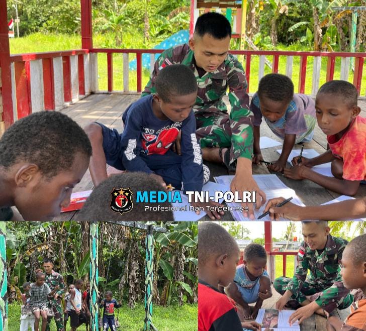 Keceriaan Anak-Anak Papua Bermain dan Belajar Bersama Satgas Yonif 131/BRS