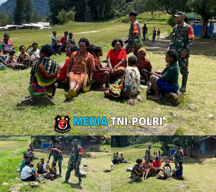 Jalin Keakraban,Danramil dan Babinsa Homeyo Laksanakan Komunikasi Sosial dengan Warga Kampung Pogapa.