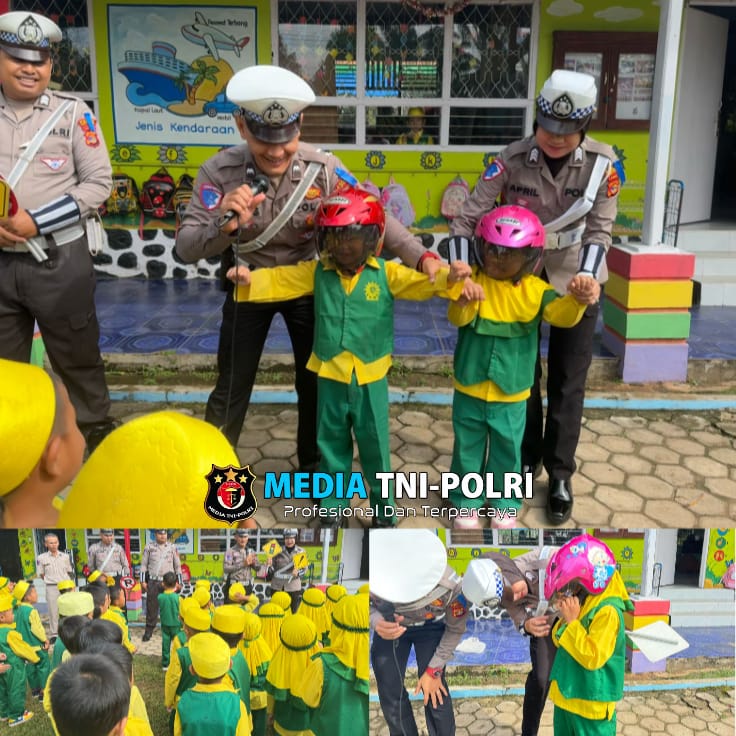 Satgas 2 Preemtif Ops Keselamatan Krakatau 2025 Kenalkan Tupoksi Kepolisian dan Rambu Lalu Lintas di TK Pembina Sukadana