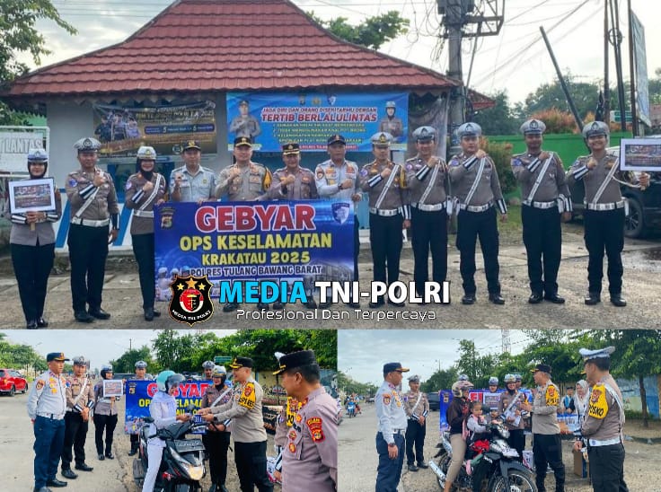 Polres Tulang Bawang Barat Gelar Gebyar Ops Keselamatan Krakatau 2025, Bagikan Helm dan Coklat kepada Pengendara