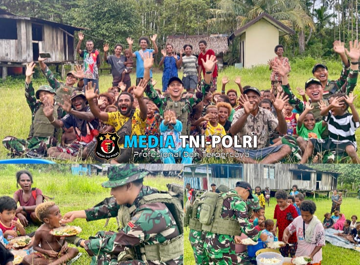 Ciptakan Kebersamaan dengan Masyarakat Papua, Satgas Yonif 131/BRS Makan Siang Bersama Kepada Warga Kampung Skofro