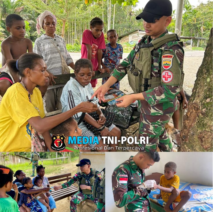 Peduli Kesehatan Warga, Satgas Yonif 131/BRS Berikan Pelayanan Kesehatan di Perbatasan Papua