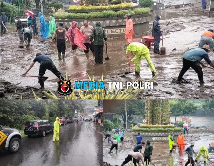 Tanggap Bencana Polres Batu dan Instansi Terkait Bergerak Cepat Mengatasi Luapan Air di Selecta