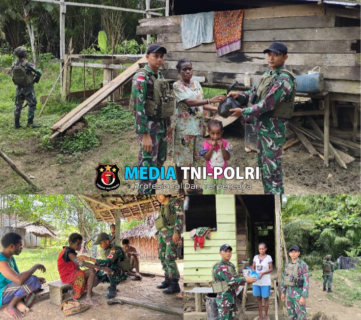 Peduli Masyarakat Papua, Satgas Yonif 131/BRS Berikan Layanan Kesehatan Dan Bagikan Sembako di Kampung Sawiyatami