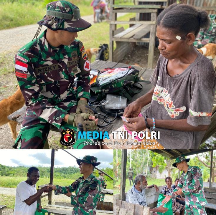 Anjangsana dan Peduli Kesehatan Masyarakat, Satgas Yonif 131/BRS Bergerak Berikan Pelayanan Di Kampung Waris Provinsi Papua