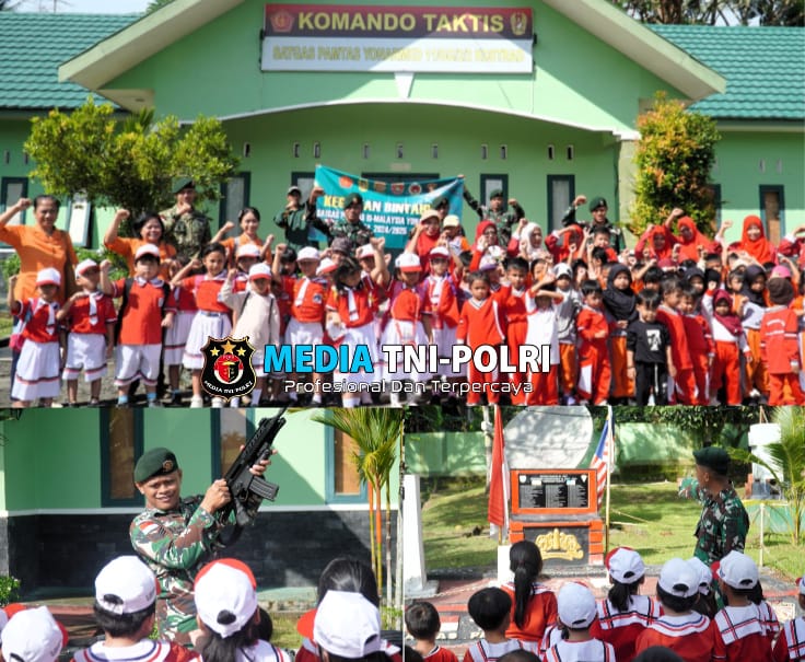 Keceriaan Anak-Anak Paud Kunjungi Pos Kotis Satgas Pamtas Yonarmed 11 Kostrad