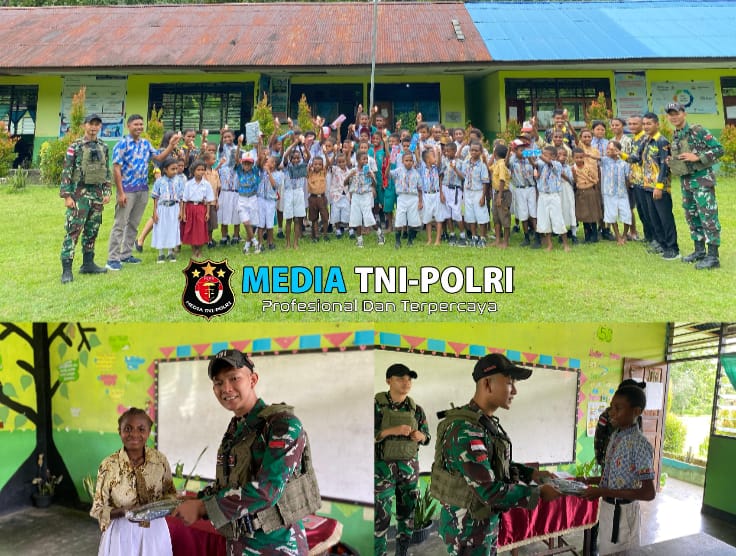 Bangkitkan Semangat Belajar Anak-Anak di Perbatasan RI-PNG, Satgas Yonif 131/BRS Berikan Perlengkapan Sekolah