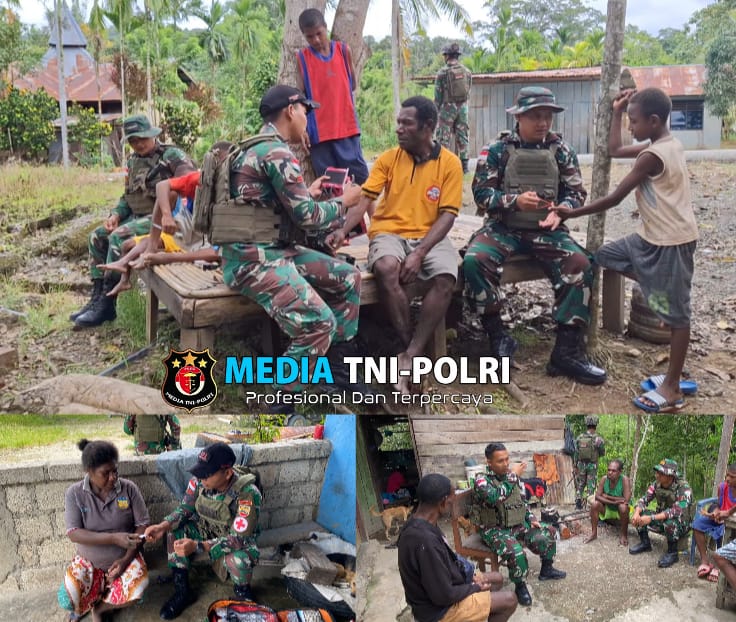 Siap Sedia Melayani Warga, Satgas Yonif 131/BRS Berikan Pelayanan Kesehatan Di Kp. Kalibom Papua