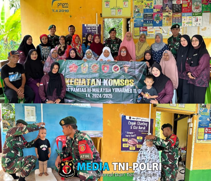 Satgas Pamtas Yonarmed 11 Kostrad Bersama Puskesmas Aji Kuning Gelar Posyandu untuk Lansia dan Balita di Perbatasan