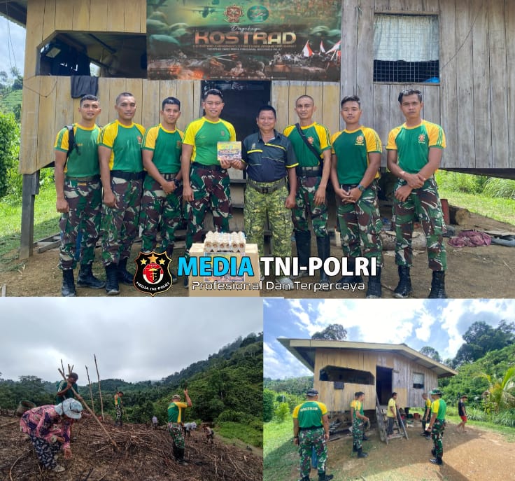 Peringati HUT Kostrad ke-64, Satgas Pamtas Yonarmed 11 Kostrad Gelar Bakti Sosial dan Karya Bhakti di Kampung Saliku, Malaysia