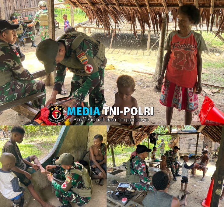 Peduli Kesehatan Masyarakat, Satgas Yonif 131/Brajasakti Laksanakan Pelayanan Kesehatan Gratis di Perbatasan Papua