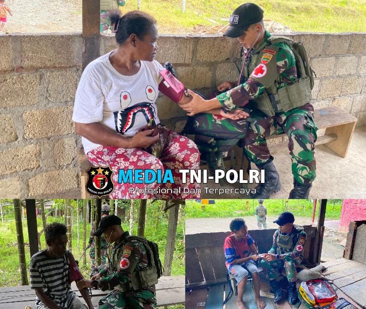 Wujudkan Papua Sehat Sejahtera, Satgas Yonif 131/BRS Gelar Layanan Kesehatan di Kp. Kalibom
