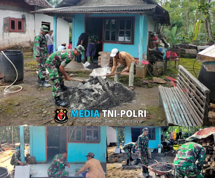 Kodim 0818 Peduli: Koramil Wonosari Pasang Keramik untuk Warga Kurang Mampu